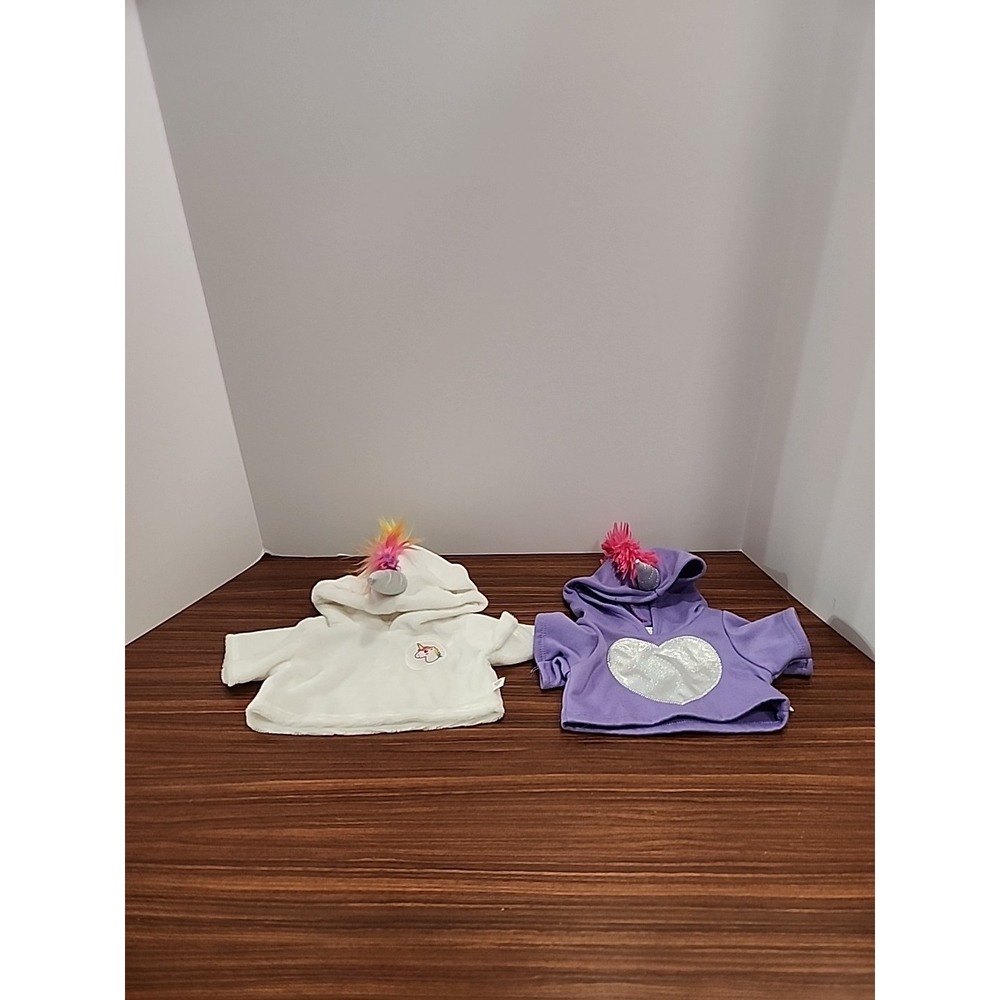 2 Build A‎ Bear Girl Boy Rainbow Unicorn Faux Fur Mohawk Hoodie Shirt Clothes